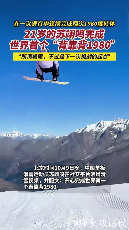 苏翊鸣完成世界首个单板坡障“背靠背”1980度空翻动作
